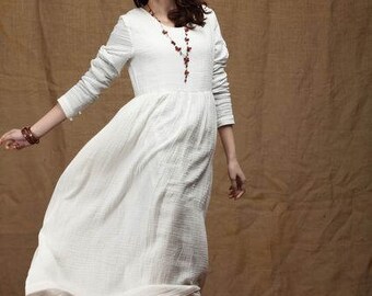 Off White Linen Dress, Maxi Dress, Loose Fitting Dress, Plus Size Dress, Long Linen Dress