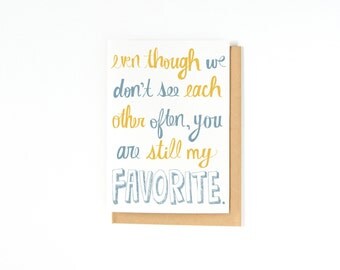 Long Distance Relationship Card - I Miss You Card - Best Friend Card - Just Because Card - Recycled Paper - Made in the USA