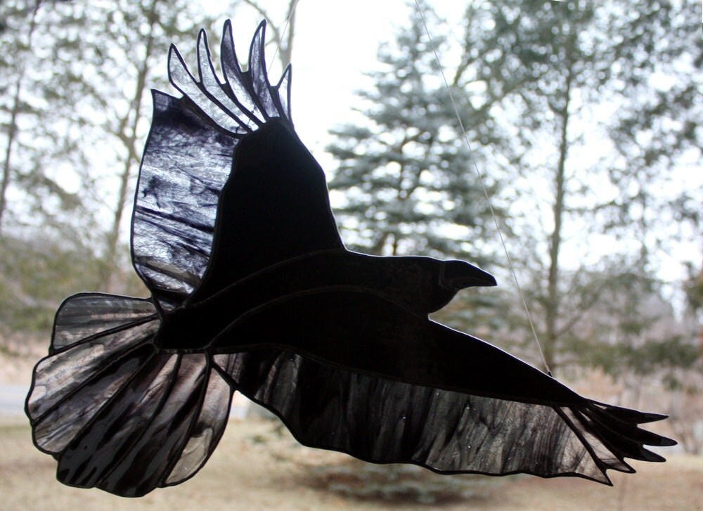 Stained Glass Raven Stained Glass Bird Raven Art by BerlinGlass