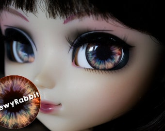 12, 13 & 14mm Glass Realistic Blue Gold Eyechips for Pullip Blythe Taeyang Dal Isul - handmade Eye Chips