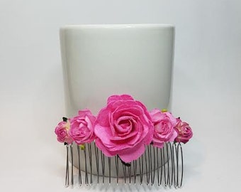 Flower Hair Comb, Pink Hair Comb, Pink Headpiece, Bridal Headpiece, Pink Wedding.