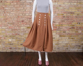 90s linen midi skirt / pleated midi skirt / brown linen skirt / minimalist / nautical skirt / full midi / summer / linen skirt