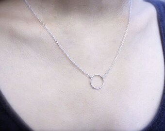 Tiny Silver Circle Necklace, Sterling Silver Karma Necklace, Open Circle Necklace Silver, Hammered Circle Small Circle Bridesmaid Gift Box
