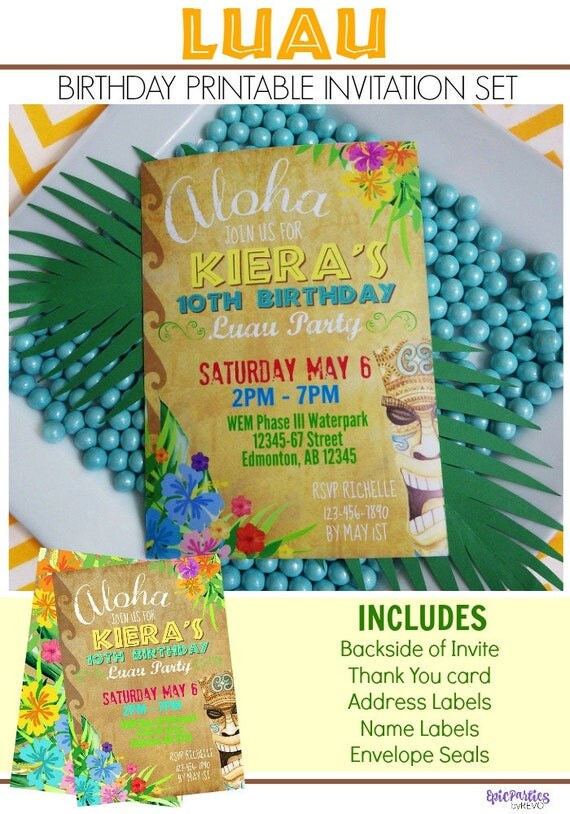 Luau Invitation | Luau Birthday | Luau Party | Printable Invitation | Luau Party Printable | Tiki Birthday Invitation | Epic Parties by REVO Il_570xn