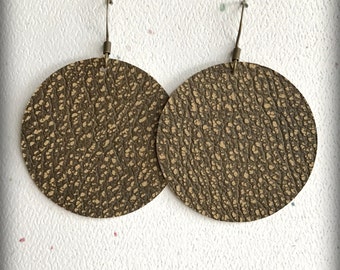 Leather Circle Earrings; Toffee Brown Leather Earrings; Lightweight; Statement Earrings