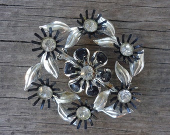 Silver and Black Rhinestone Brooch