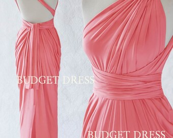 2017 NEW STYLE Salmon Pink Infinity Dresses, Mix And Match Bridesmaid Dresses, Twist Wrap Greek Prom Dresses, Long Evening Dress with Slit