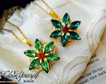 Together in Paris Anastasia Necklace Handmade Replica Emerald Peridot Green Flower Charm Once Upon A December