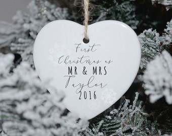 First Christmas as Mr and Mrs Heart Christmas Bauble/Decoration Wedding Gift