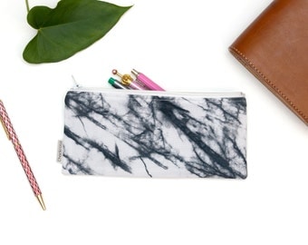 White Marble pencil case, marble pencil pouch, white marble pen case, marble pencil bag, fabric pencil case, custom pencil cases, Handmade