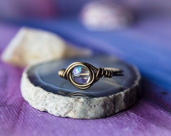 Angel Aura Quartz Wire Wrapped Ring, Wire Wrapped Gemstone Ring, Boho Gemstone Nest Ring, Angel Aura Quartz Ring, Opal Aura Gemstone Ring