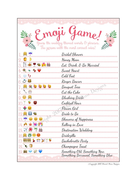 Bridal Shower Emoji Game Answer Key