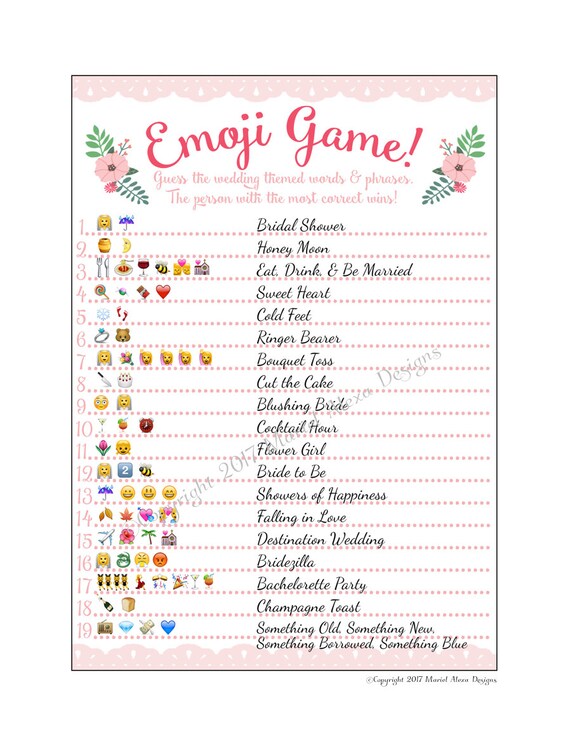 Bridal Shower Emoji Game Fun Unique Games DIY PDF Wedding