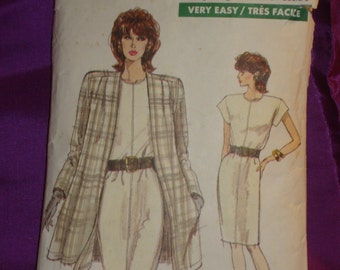 1980s 80s Vintage Short Sleeve Slim Dress and Above Knee Length Flared Jacket COMPLETE Vogue Pattern 7127 Bust 38 Inches 97 Metric EASY