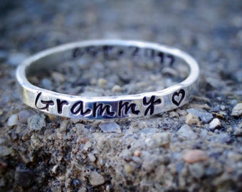 Mother's Day Personalized Grammy Grandma Stacking Name Ring, Custom Grandma Ring Name Ring Stackable Ring Custom Name Ring Hand Stamped Ring