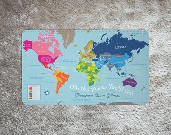 READY TO SHIP (not personalized) Organic baby blanket / crib blanket / swaddle blanket / toddler blanket - World map / nursery map