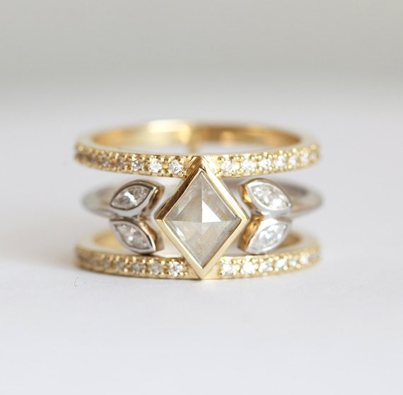 Unique Diamond Ring Set Double Diamond Ring Double Band