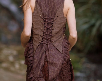 Steampunk Burlesque Vest (Brown) - Gypsy Festival Boho Style Corset Vest Back Burlesque Waistcoat Steampunk Top Vest