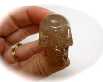 Copper Rutile Rutilated Quartz Crystal Skull 40mm 38g