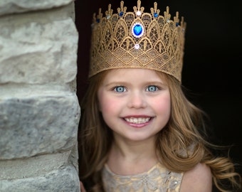 Regal Princess Queen Rhinestone Gold Lace Crown - Emma - Gold Crown - Swarovski - Crystal - Royal - Photography Prop - Full Size