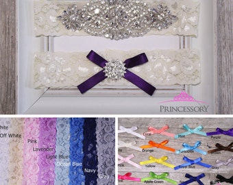 wedding garter, Bridal Garter Set, lace garter, Something Blue Wedding Garter set, Plus Size Garter, Something Blue Garter, navy, WG24