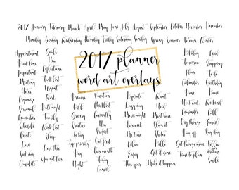 Planner clipart word art overlay - 2017 planner stickers titles phrases word art elegant script letternig clipart overlays