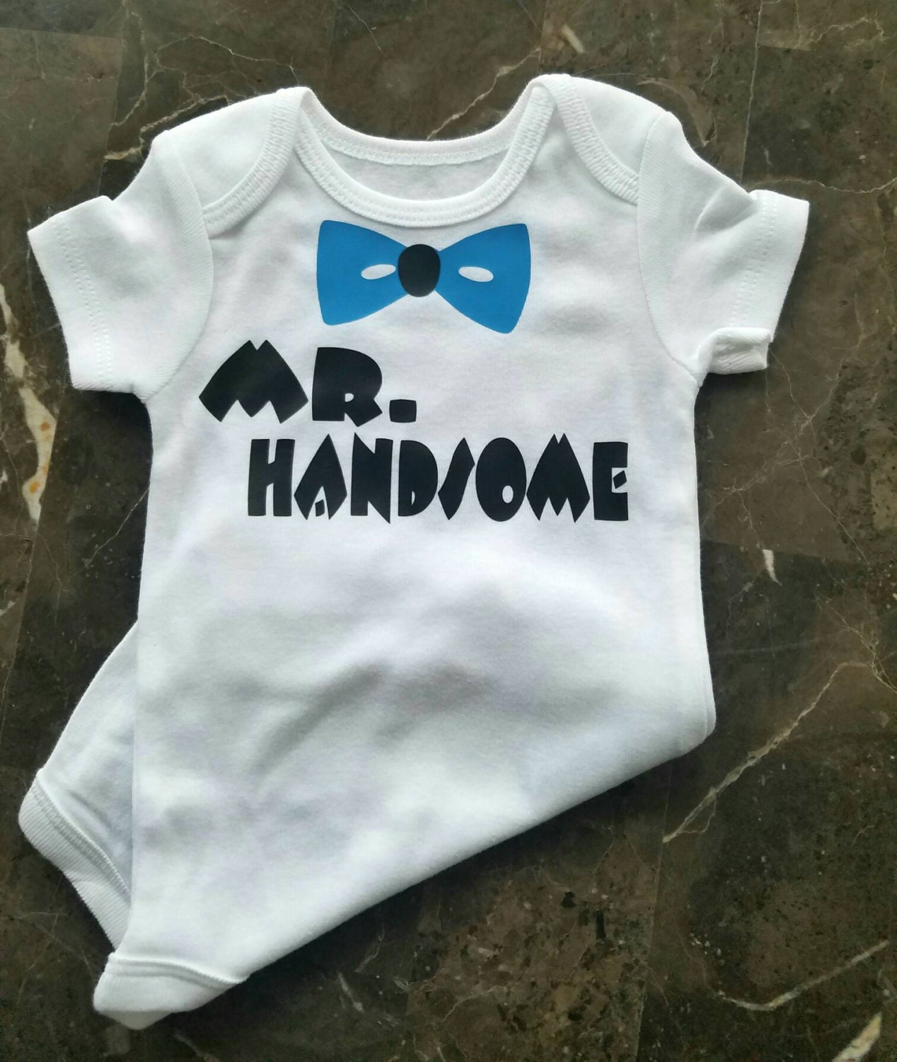 Baby Boy Onesie Mr. Handsome Bow Tie Onesie Blue and Black