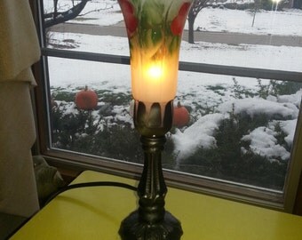 Hand Painted Glass Hummingbird Candlestick Accent Lamp