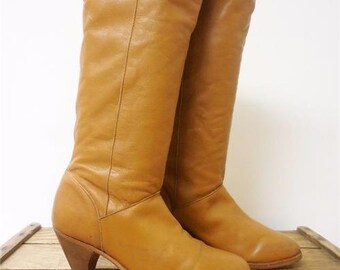 Frye Vintage Tan Supple Leather Tall Slouch USA Fashion Boots Women 7.5 SCRAPES