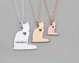 SALE • Cat Necklace • Jewelry Cat Lover Gift • Personalized Cat Charm • Fluffy Cat Pendant • Cat Memorial • Cat Loss Pet • New Pet Gift Her