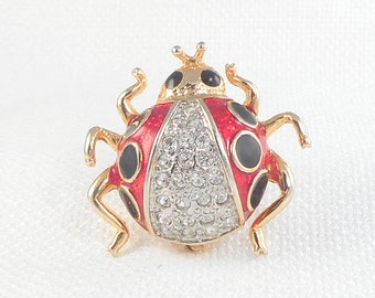 Vintage Big Ladybug Brooch Pin Rhinestone Enamel Ladybug Pin Gardener Pin Bug Pin Insect Pin Collectible Ladybug Pin Ladybug Jewelry