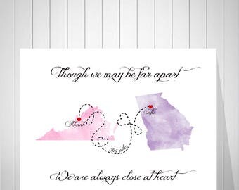 Mother Daughter Long Distance Map Print Gift For Grandma Gift for Best Friend Mom Birthday Gift Sister Gift Two States Map Print - 50577