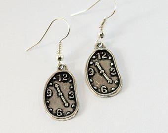 Salvador Dali Melting Clock Earrings: Silver/Bronze