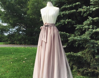 SWISS COFFEE/ BEIGE chiffon skirt, bridesmaid maxi skirt, floor length, tea length empire waist, maxi skirt