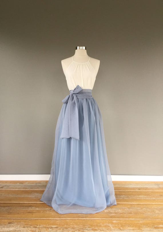 Two toned Chiffon Skirt, (platinum over bluestone) Bridesmaid skirt, floor length, tea length, knee length empire