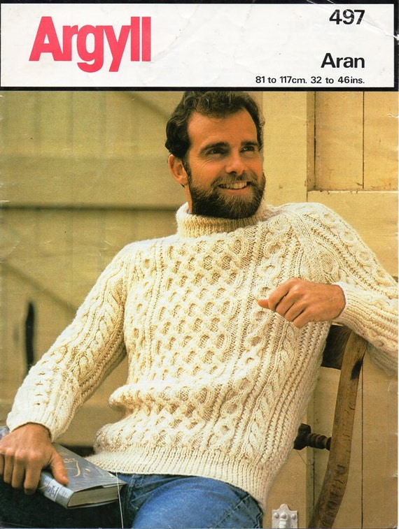 Vintage mens aran sweater knitting pattern PDF mens cable