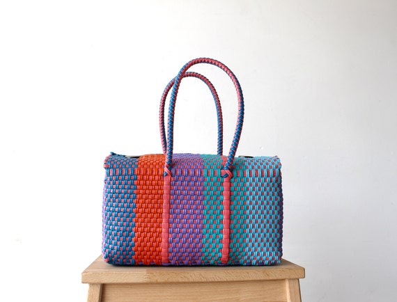 Colorful Woven Mexican Basket Handwoven Mexican Bag Picnic