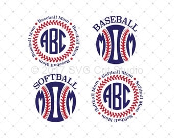 Baseball Mom SVG Cut Files, Softball Mom SVG, Baseball Monogram svg, Softball svg, Sport svg cut files for Cricut and Silhouette, svg files