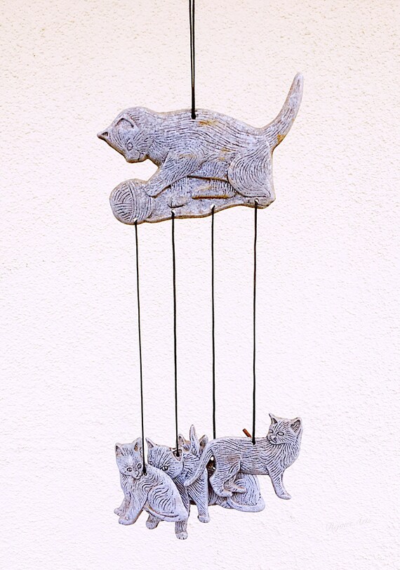 Vintage Pewter Cats Wind Chime
