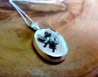 Sterling Silver Angel Locket Personalised Engravable