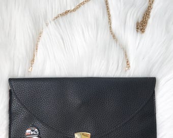 leather envelope clutch with patch / BB8