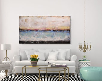 Large Abstract Art Original Acrylic Painting Blue Abstract Ocean Painting Canvas Wall Art, Large Artwork Blue Living Room Art, Christovart