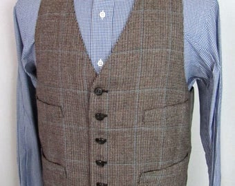 Vintage Wool TWEED Vest ~ size 40 to 42 R ~ Waistcoat ~ Wedding ~ Glen Plaid ~ L