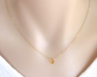 Tiny Citrine Necklace, Natural Gemstone, November Birthstone, Birthday Gift, Sister Gift, Friends Gift, Choker Necklace, Minimalist Necklace