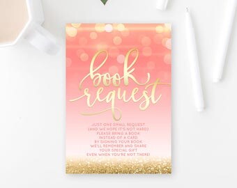Books For Baby Book Request Girl Baby Shower Insert Bring A Book Instead Of A Card Pink And Gold Baby Shower Card PRINTABLE Digital JPEG PDF