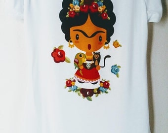 Mexican T-shirt, Frida Kahlo shirt, Frida Kahlo clothing, Frida Kahlo blouse, Frida Kahlo top, Frida Kahlo print cartoon, Frida tank top