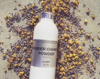 lavender chamomile powder, talc free powder, soothing powder, dusting powder with essential oils.