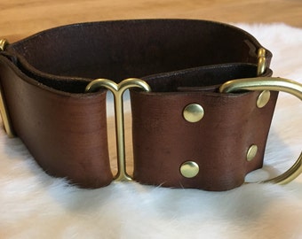 Personalized 2 Inch Wide Brown Leather Martingale Dog Collar With Name