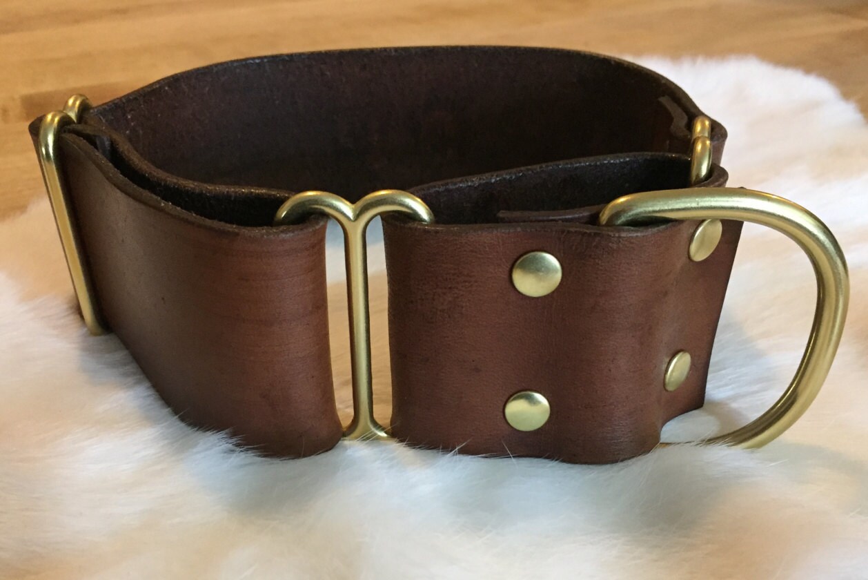 Personalized 2 Inch Wide Brown Leather Martingale Dog Collar