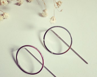 Pin thread earrings, Punk style earrings, minimal earrings, Black thread earrings, Gold thread earrings, Silver thread, circle earrings
